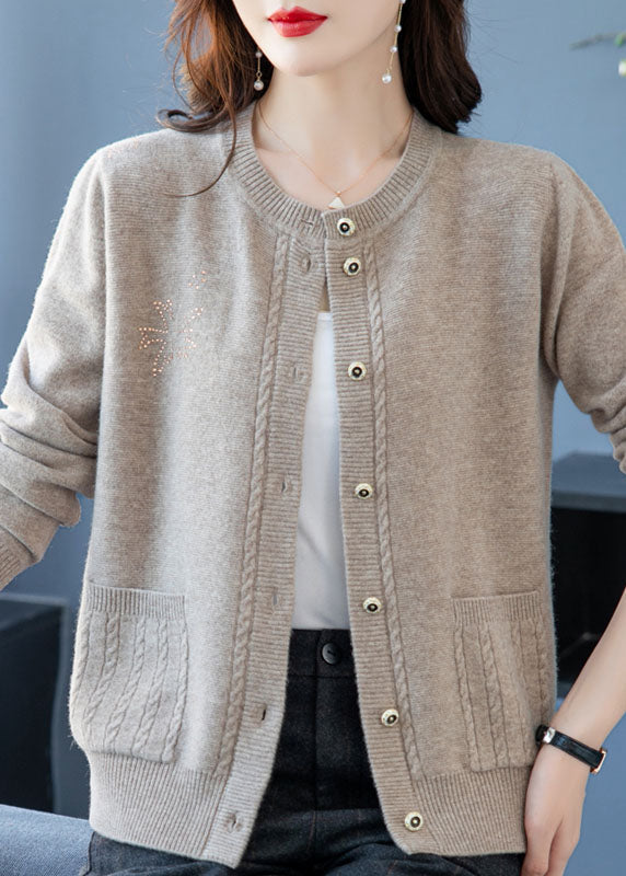 Green Pockets Button Patchwork Thick Wool Loose Coat Fall