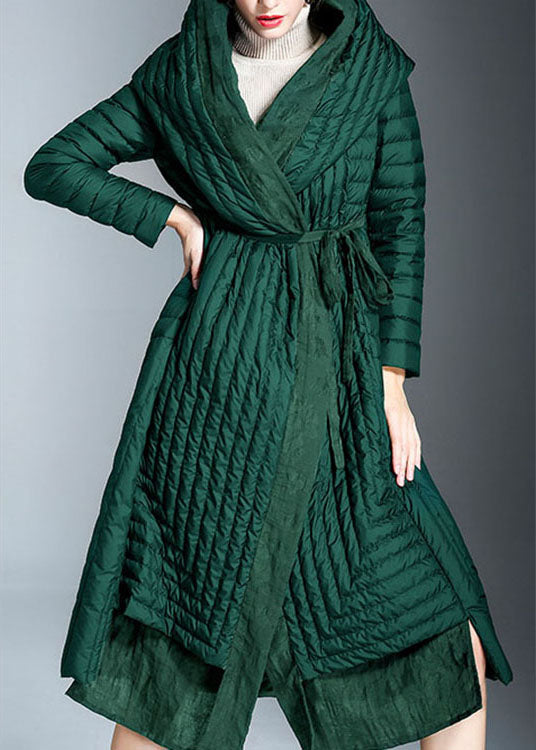 Green Pockets Print Winter Duck Down Coat