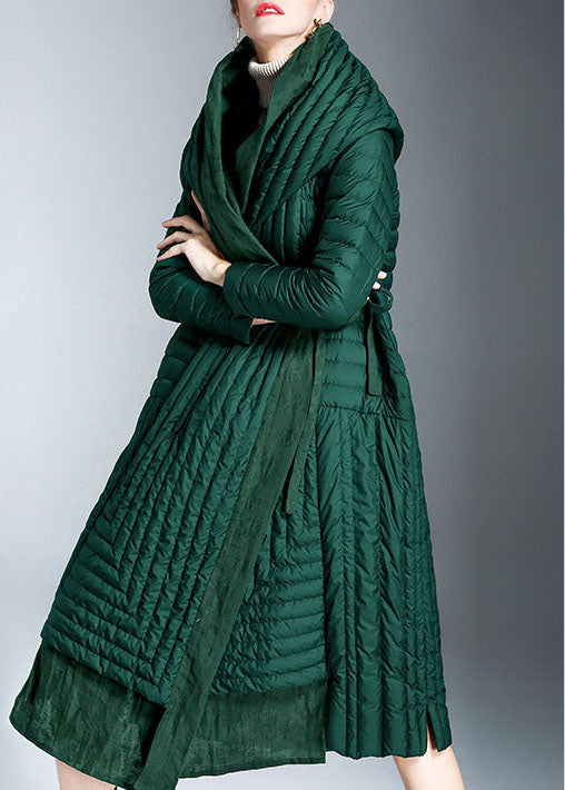 Green Pockets Print Winter Duck Down Coat