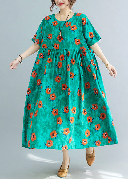 Green Print Patchwork Cozy Holiday Maxi Dress Summer