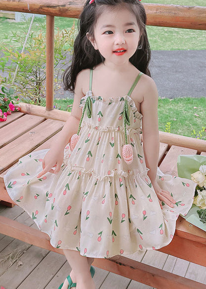 Green Print Ruffled Patchwork Cotton Baby Sundress Sleeveless