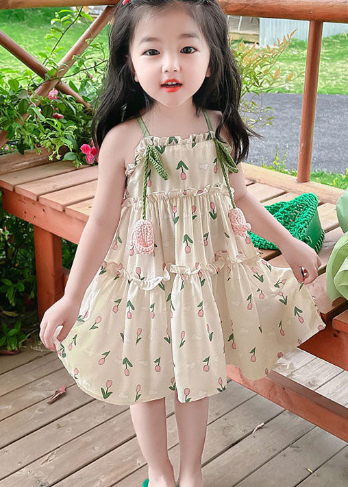 Green Print Ruffled Patchwork Cotton Baby Sundress Sleeveless