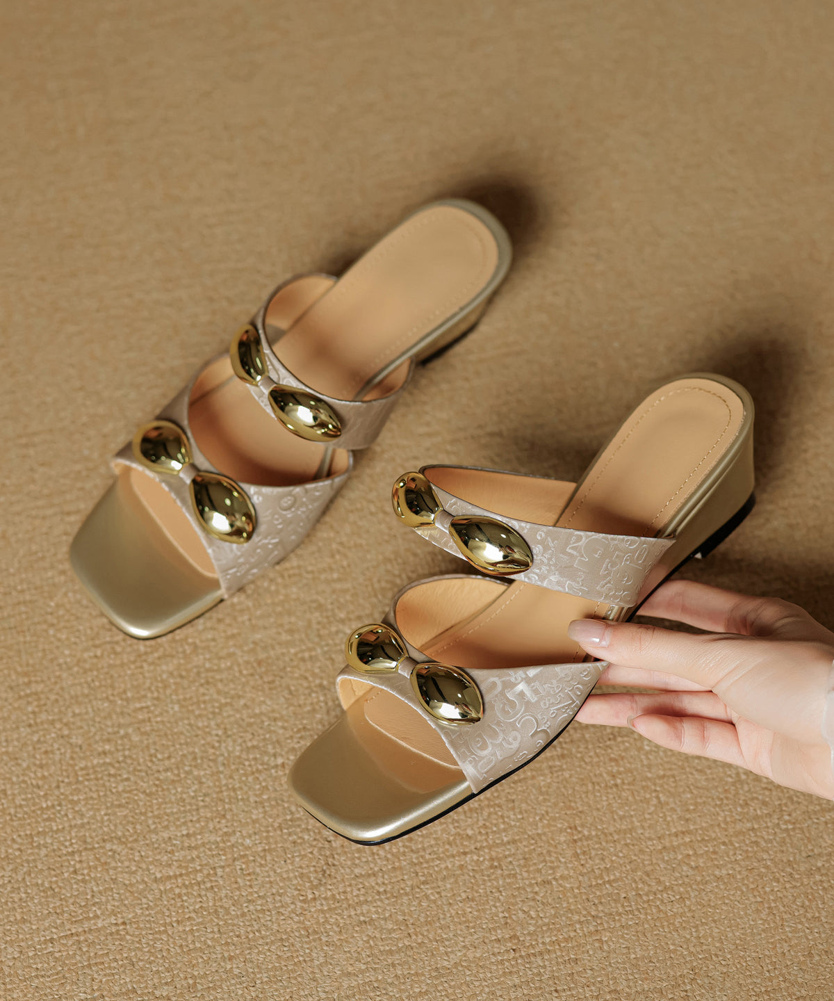 Green Splicing Wedge Slide Sandals Peep Toe