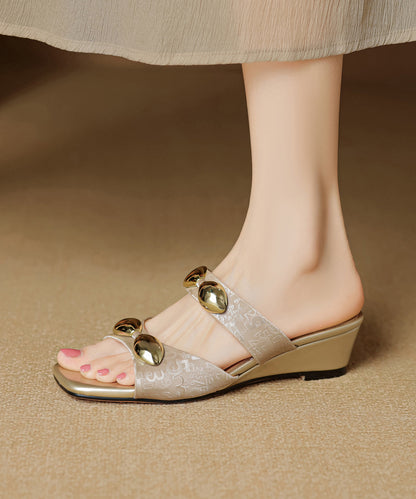 Green Splicing Wedge Slide Sandals Peep Toe