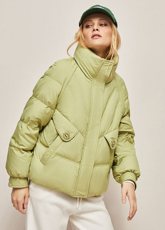 Green Stand Collar Zip Up Separable Duck Down Puffer Jacket Winter