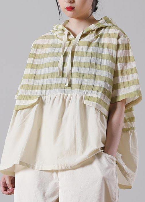 Green Striped Oversize Cotton Linen Summer Shirt