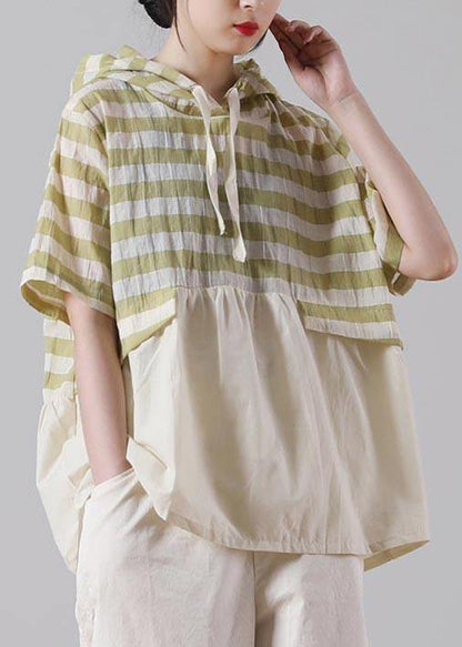 Green Striped Oversize Cotton Linen Summer Shirt