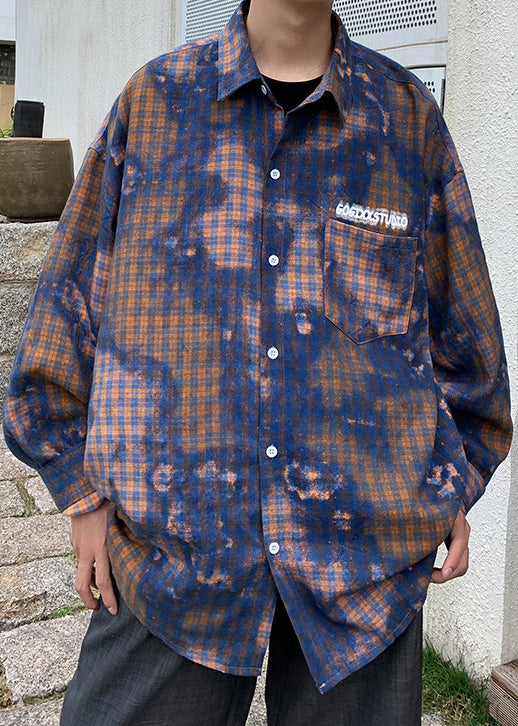 Green Tie Dye Plaid Oversized Cotton Shirts Spring