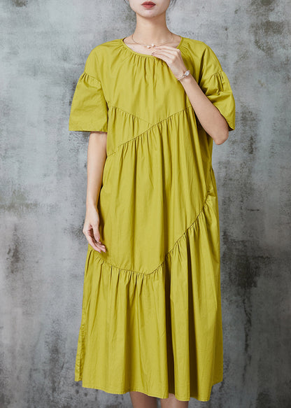 Green Wrinkled Patchwork Cotton Long Dresses Summer