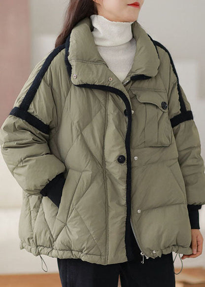 Green Zip Up Patchwork Duck Down Puffer Jacket Winter