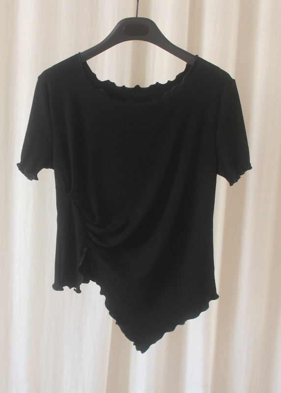 Grey Asymmetrical Wrinkled Short Sleeve