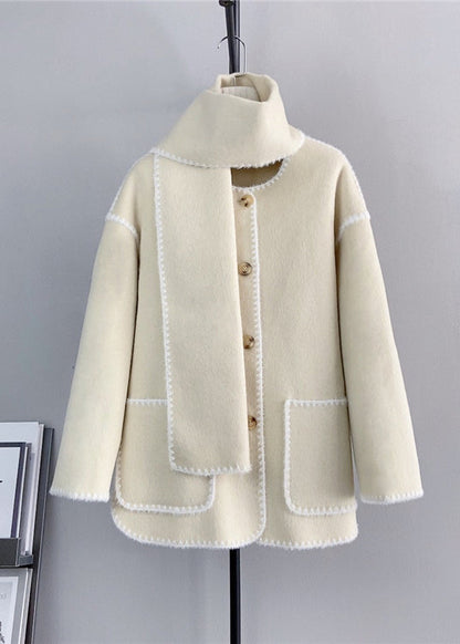 Grey Button Pockets Woolen Short Coats Winter