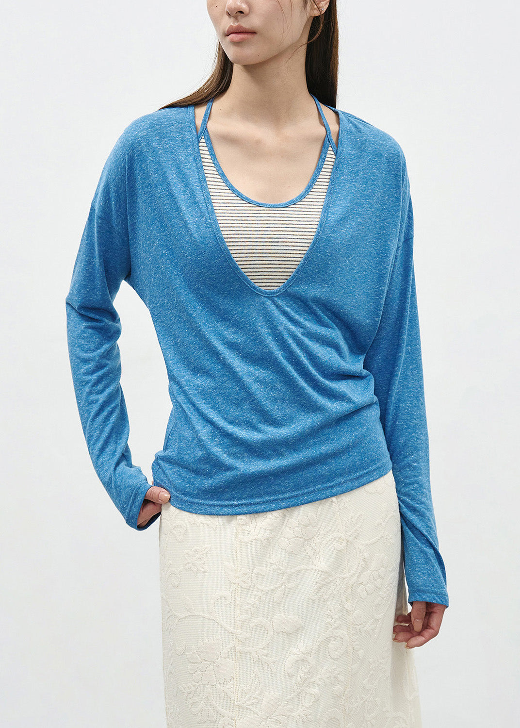 Chic Grey False Two Pieces Patchwork Cotton T Shirts Spring