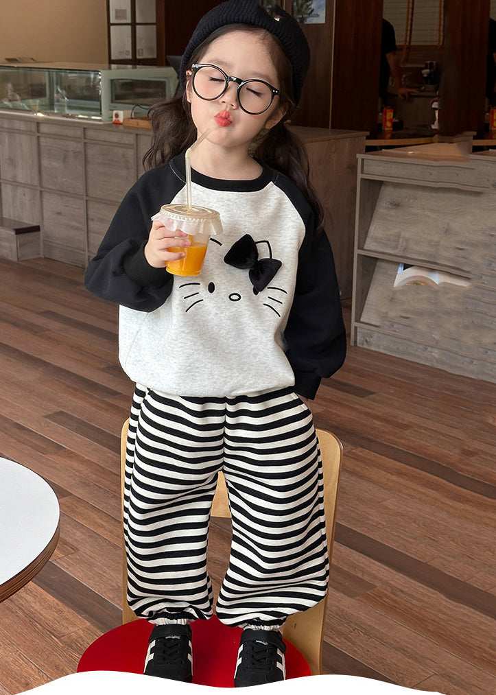 Grey O-neck Striped Sweatshirt and Lantern Pants Two Piece Set Spring