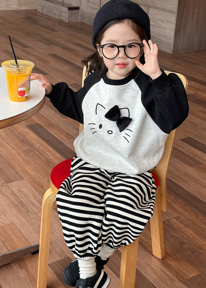 Grey O-neck Striped Sweatshirt and Lantern Pants Two Piece Set Spring