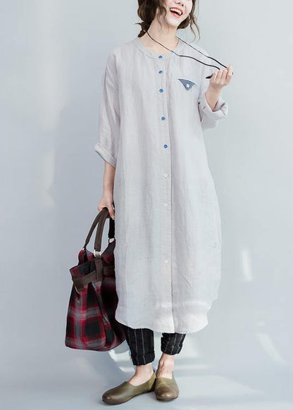Grey Peter Pan Collar Cotton Summer Vacation Dresses
