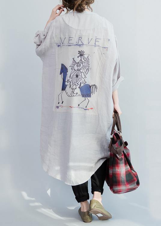 Grey Peter Pan Collar Cotton Summer Vacation Dresses