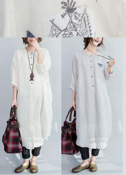 Grey Peter Pan Collar Cotton Summer Vacation Dresses