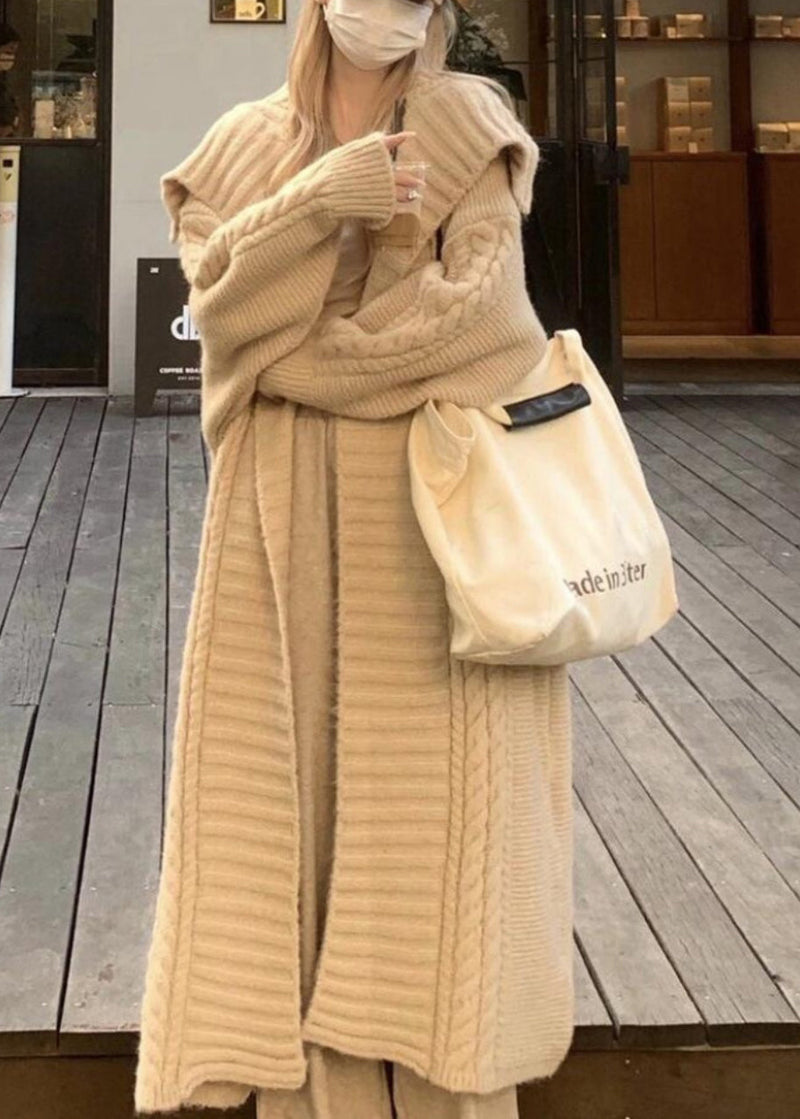 Grey Peter Pan Collar Long Knit Loose Cardigans Spring