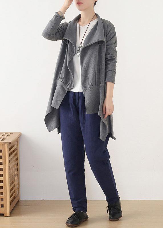 Grey Peter Pan Collar Zippered Fall Short Coat