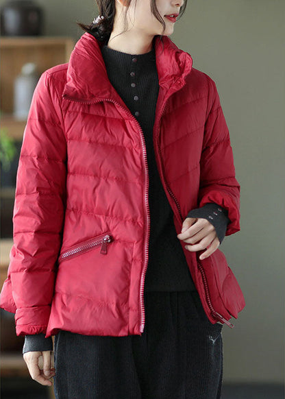 Grey Stand Collar Pockets Design Winter Thick Down Coats