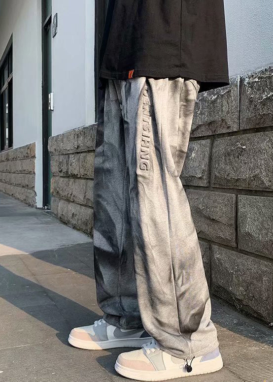 Grey Tie Dye Drawstring Cotton Crop Pants Fall