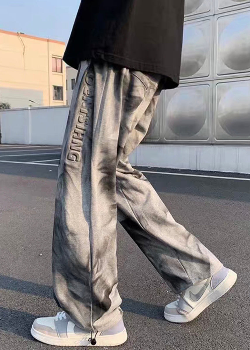 Grey Tie Dye Drawstring Cotton Crop Pants Fall