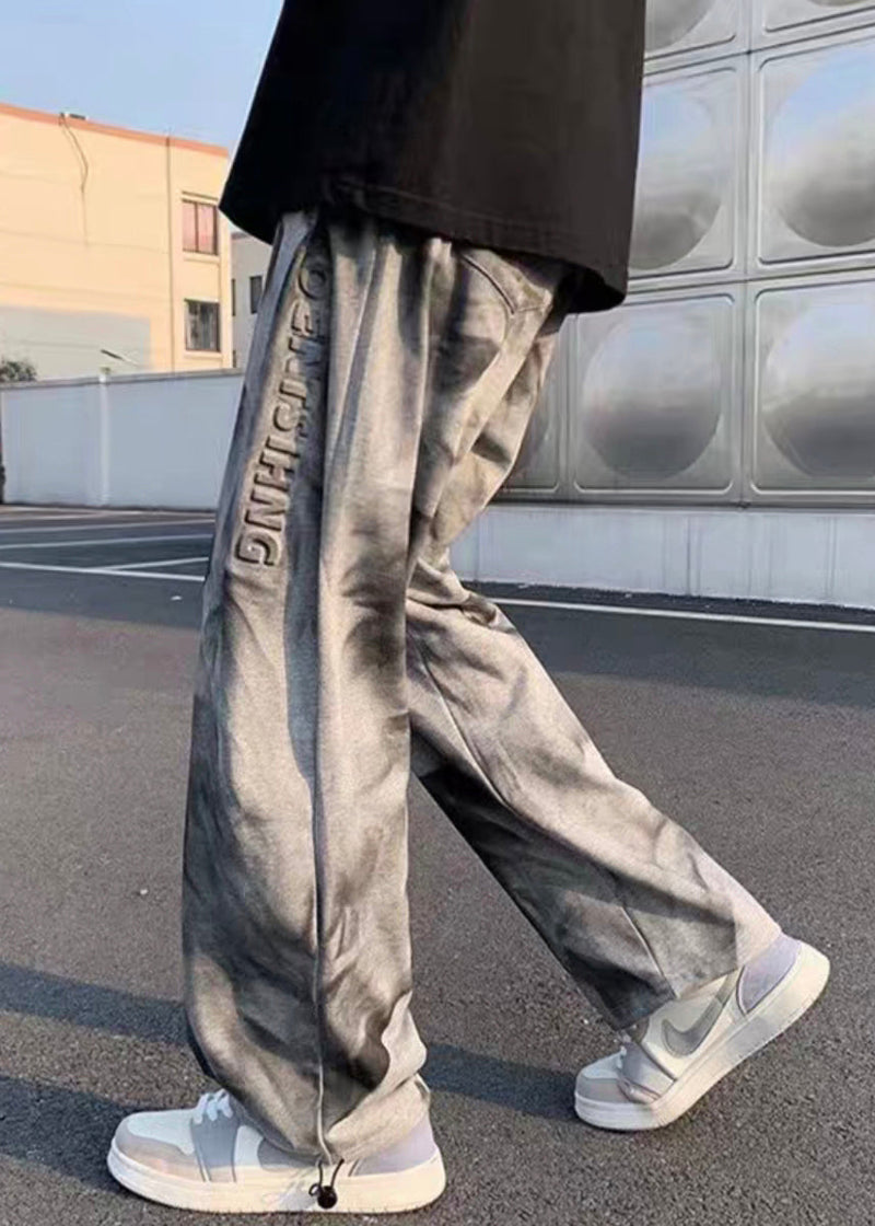 Grey Tie Dye Drawstring Cotton Crop Pants Fall