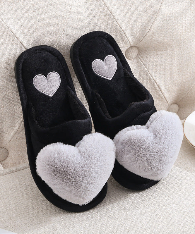 Heart Splicing Slippers Shoes Pink Fuzzy Wool Lined