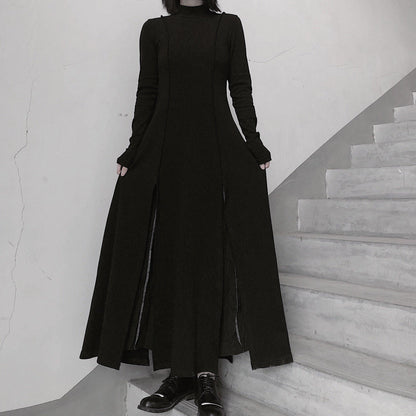 High Neck Asymmetric Dress Runway Black Art Dress