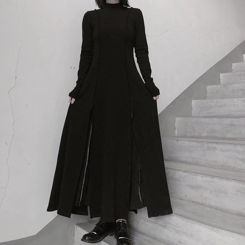 High Neck Asymmetric Dress Runway Black Art Dress
