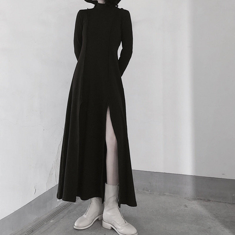 High Neck Asymmetric Dress Runway Black Art Dress