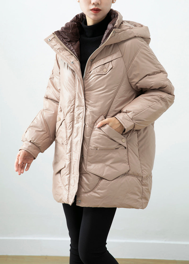 Khaki Hooded Oversized Duck Down Puffer Jacket Winter