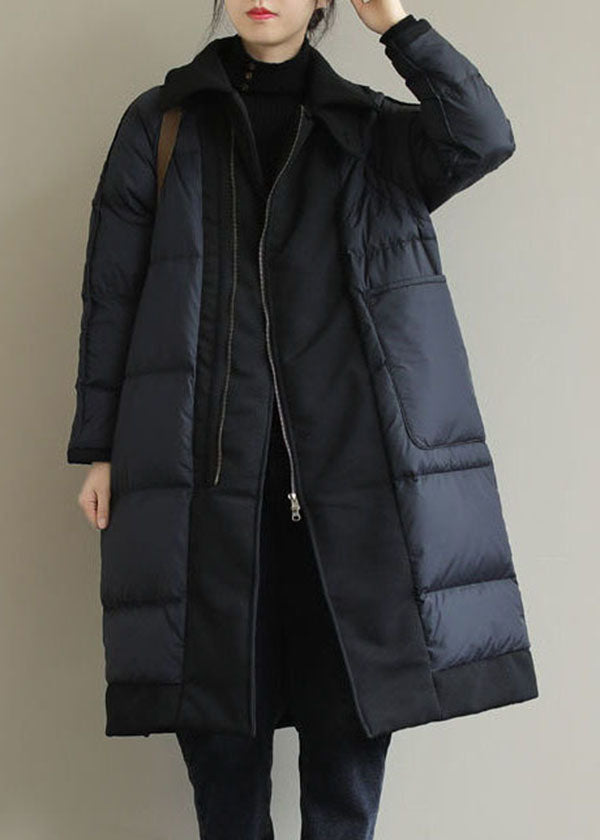 Khaki Peter Pan Collar Patchwork Duck Down Puffer Coat Winter