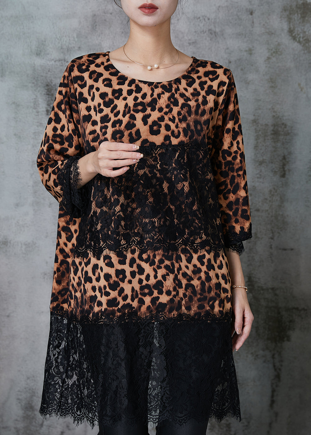 Leopard Patchwork Lace Chiffon Mini Dress Summer