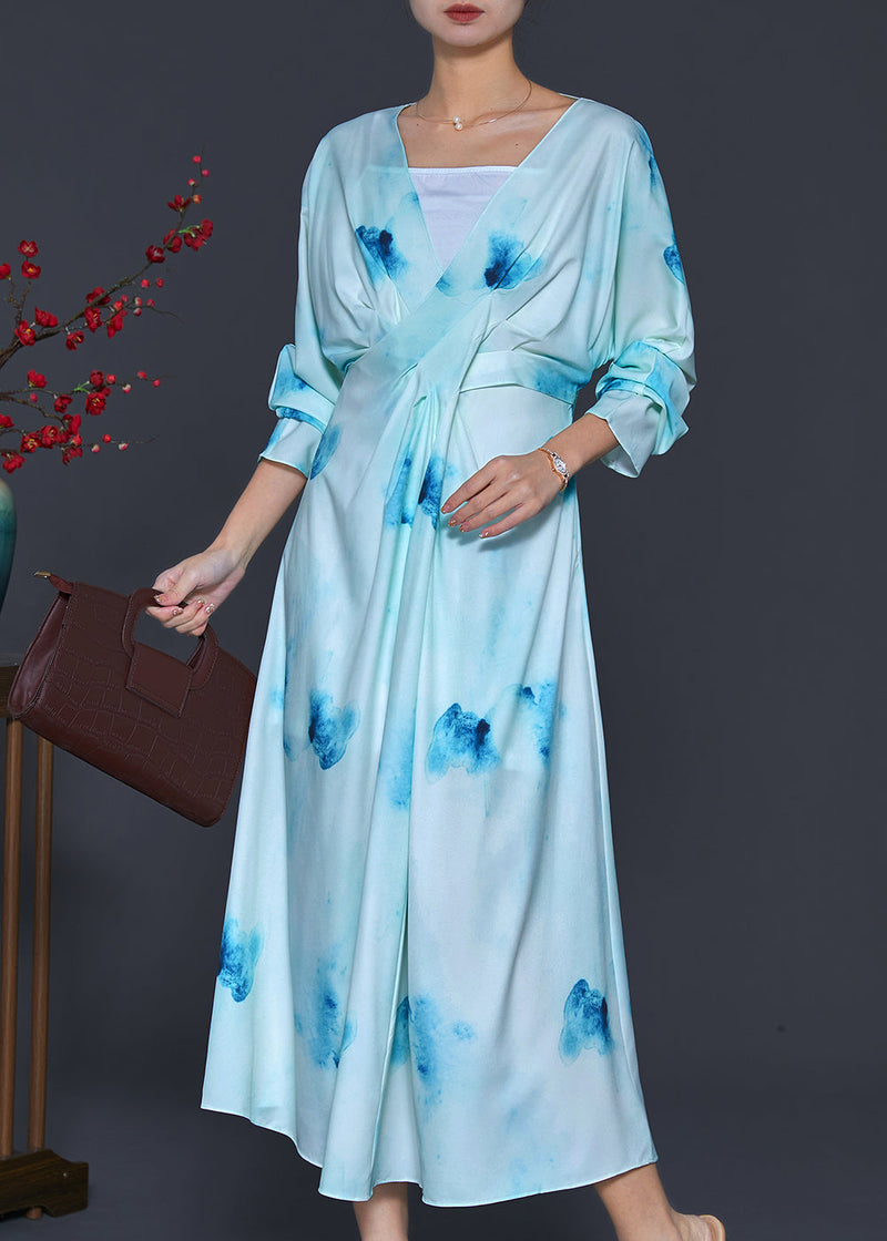 Light Blue Backless Tie Dye Vacation Dresses Spring