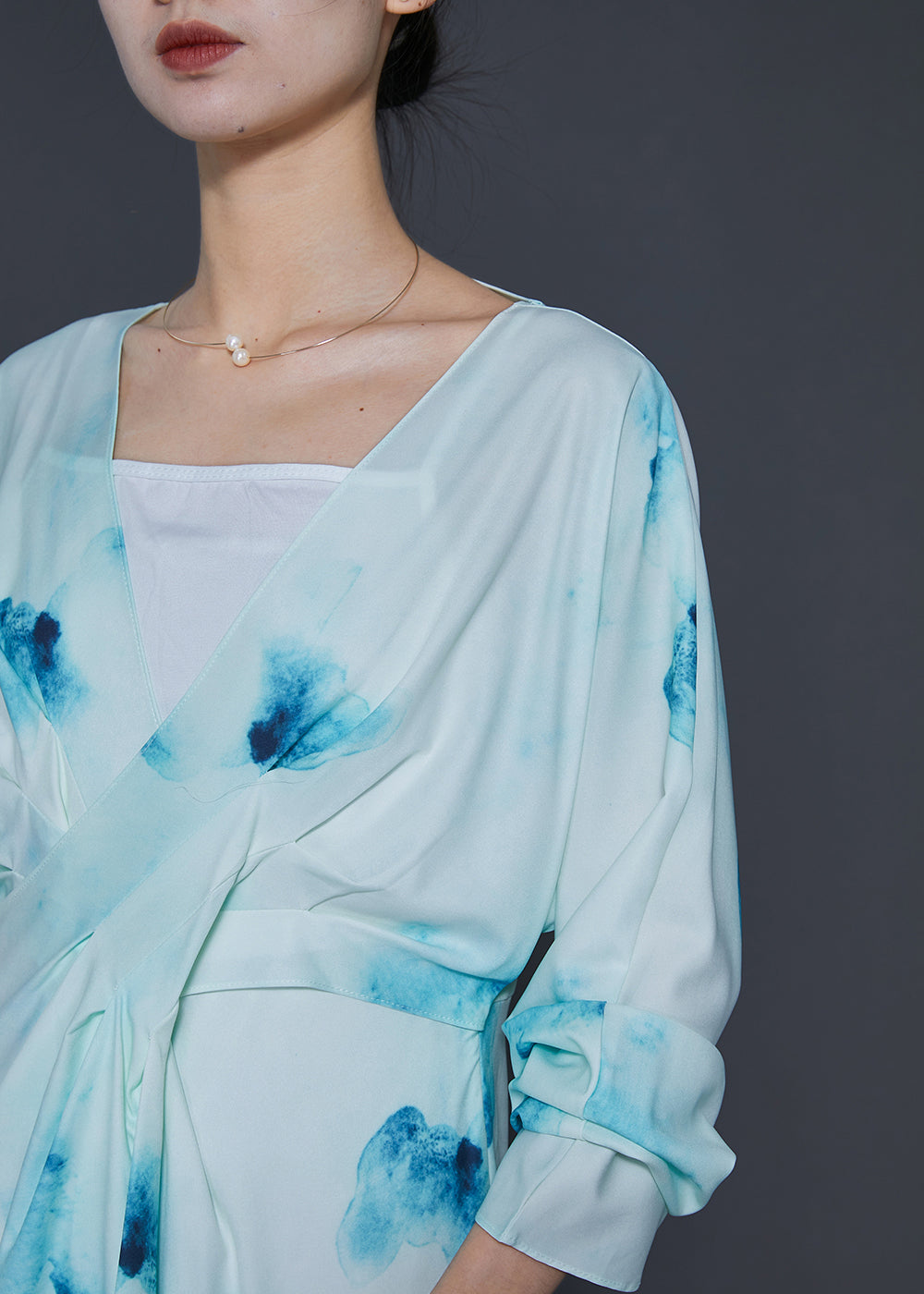 Light Blue Backless Tie Dye Vacation Dresses Spring