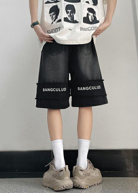 Light Blue Letter Elastic Waist Denim Shorts Summer