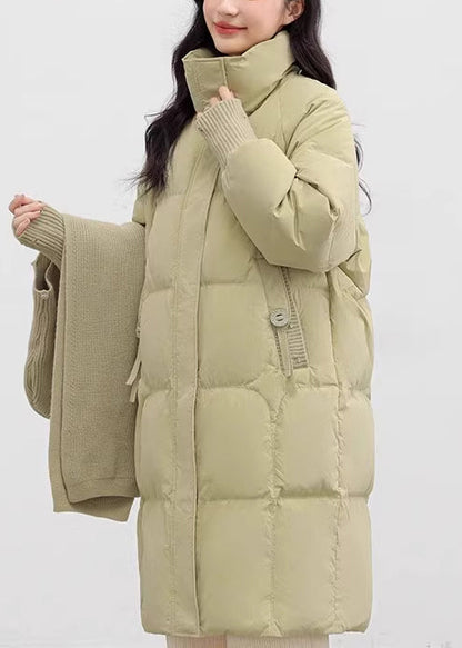Light Green Oversized With Scarf Duck Down Puffer Jacket Winter