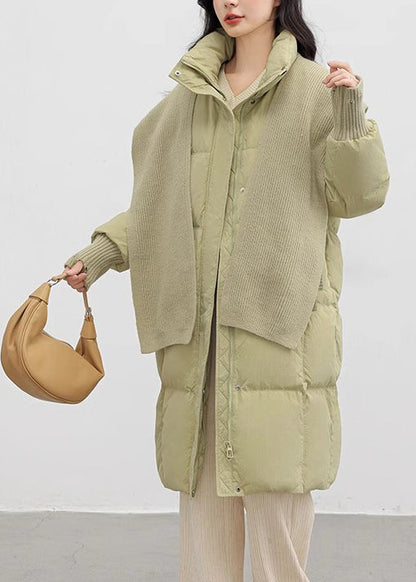 Light Green Oversized With Scarf Duck Down Puffer Jacket Winter