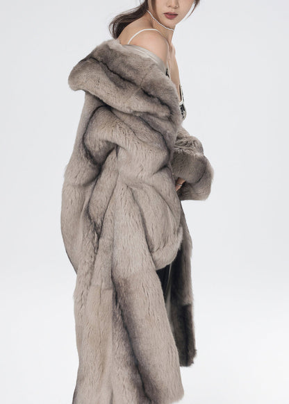Light Yellow Peter Pan Collar Rabbit Fuzzy Fur Coat Winter