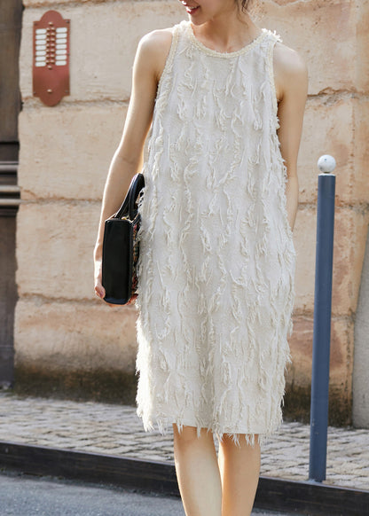 Linen O-neck Tassel Tank Top Mid Dress Summer