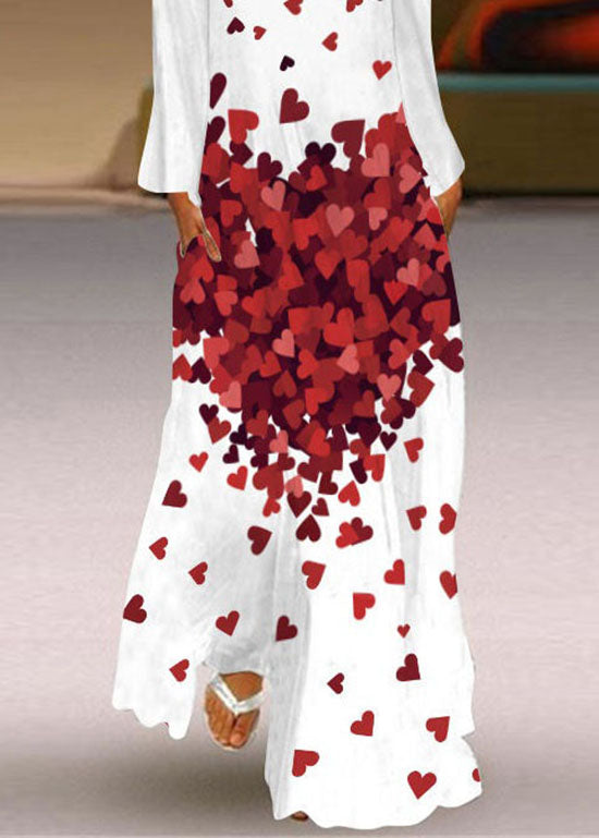Loving Heart Print Chiffon Holiday Maxi Dress Spring