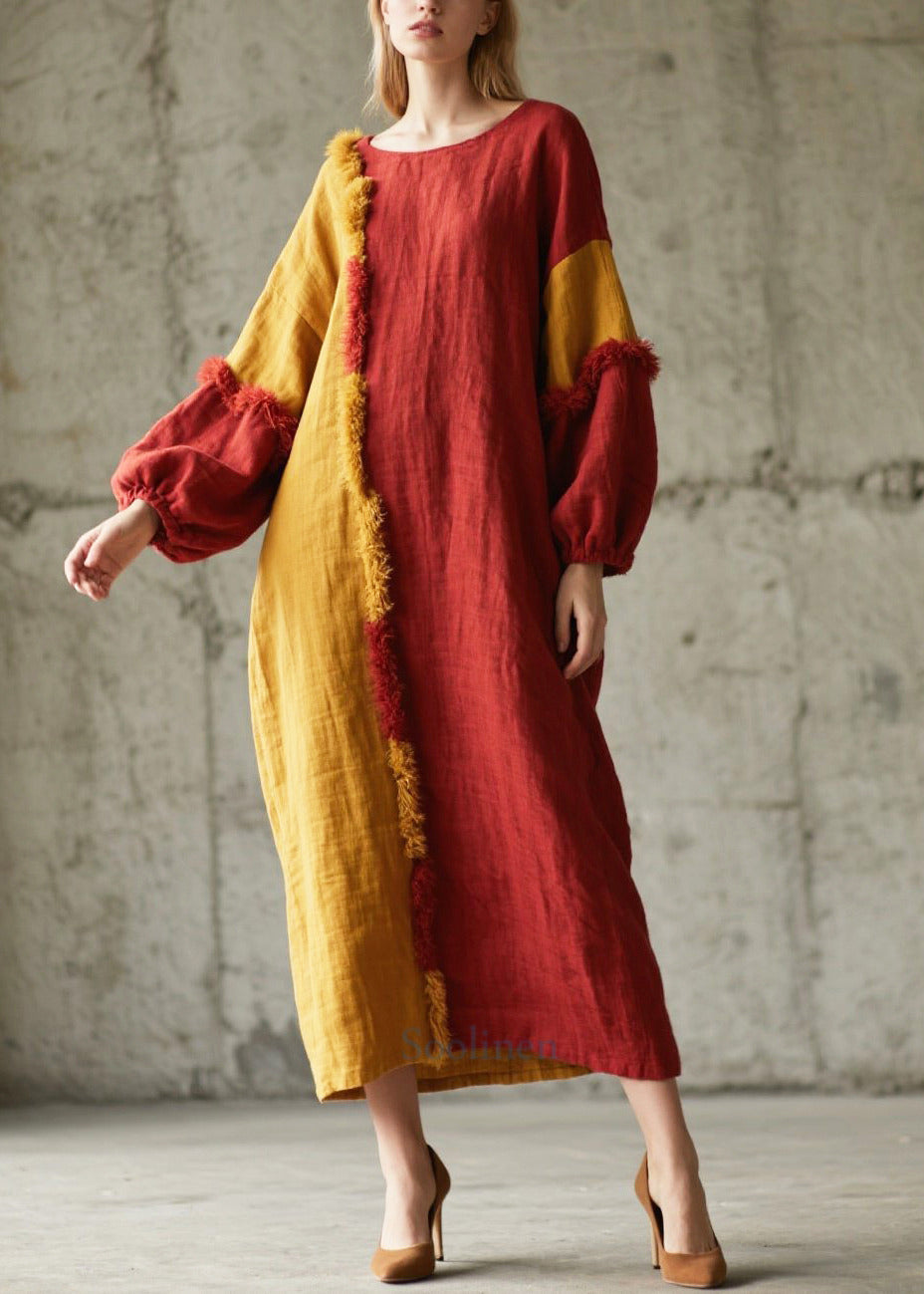 Mixed Color Asymmetrical Patchwork Faux Fur Long Dress Fall