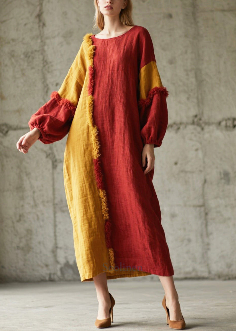 Mixed Color Asymmetrical Patchwork Faux Fur Long Dress Fall