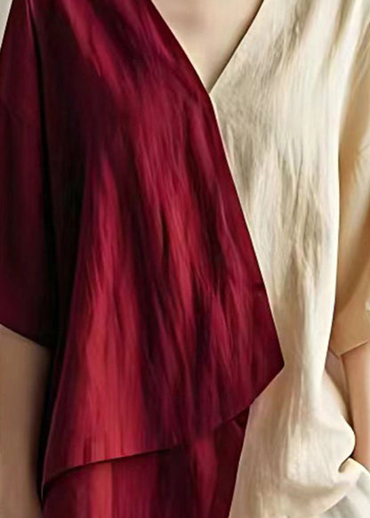 Mulberry Asymmetrical Patchwork Linen Shirts Summer