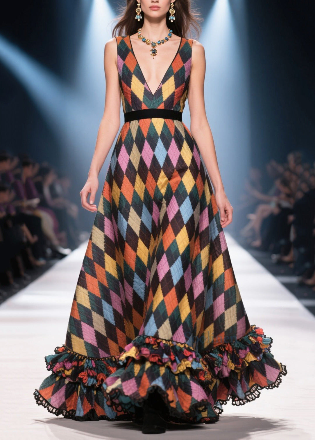 Multicolour Plaid Patchwork Exra Large Hem Vestidos Dress Summer