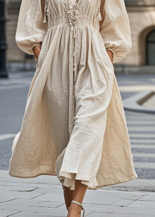 Nail Bead V Neck Cotton Holiday Dress Spring