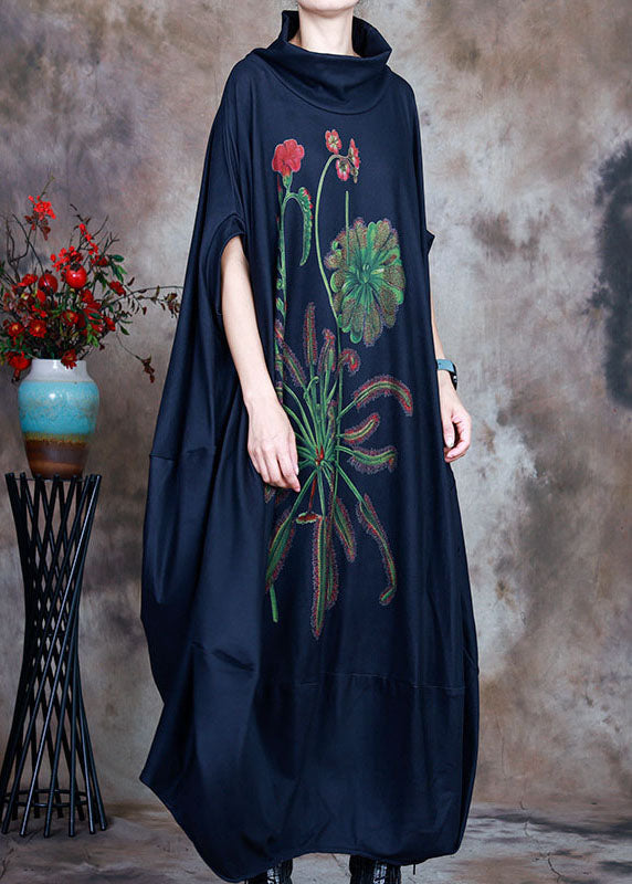 Navy Asymmetrical Print Velour Holiday Dress Winter