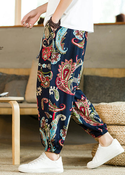Navy Pockets High Waist Cotton Crop Pants Summer